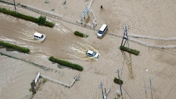 Cars were left abandoned in the streets of Oamishirasato, in Chiba
