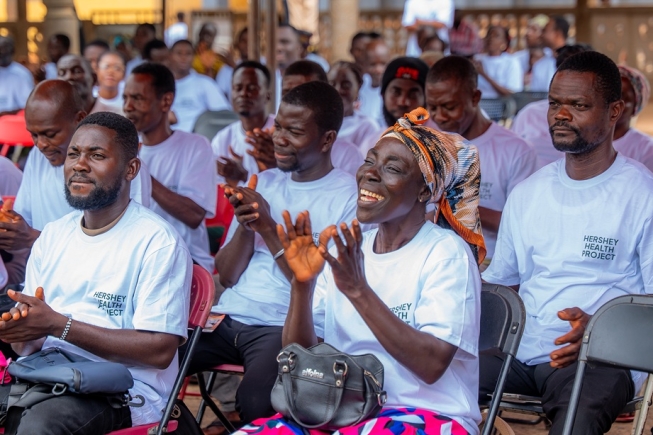 Launch event of the Hershey-ECOM-Elucid Health Program for Cocoa Farmers in Ghana, attended by government health officials, farmers, and cocoa-sector partners.