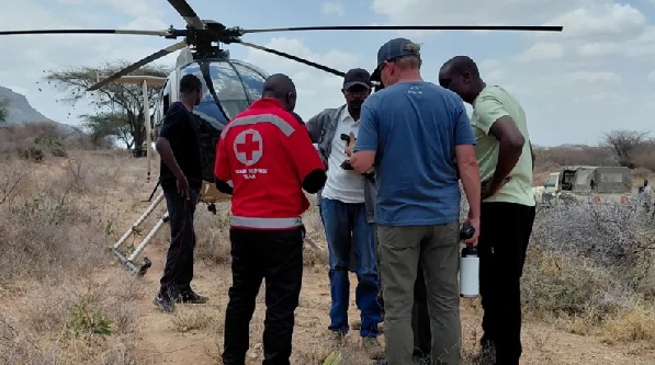 Rescue officials at the crash site in Samburu County