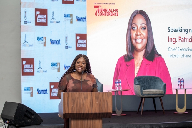 Telecel Ghana CEO, Ing. Patricia Obo-Nai delivers the keynote at the Ghana Chamber of Mines’ 7th Biennial HR Conference