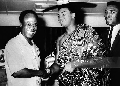 Osagyefo Dr Kwame Nkrumah (left) was a huge fan of boxing and recieved Mohammed Ali during his visit to Ghana