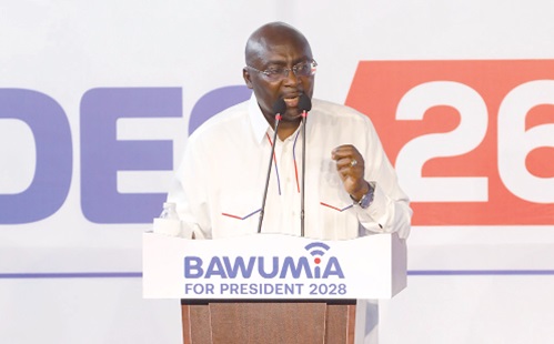 Dr Mahamudu Bawumia, flag bearer, NPP, delivering his speech at the party headquarters in Accra. Picture: ELVIS NII NOI DOWUONA 