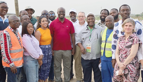 Dr Cassiel Ato Forson (middle), Minister of Finance, with officials of the World Bank and the West Africa Food Security Resilience Programme after the tour