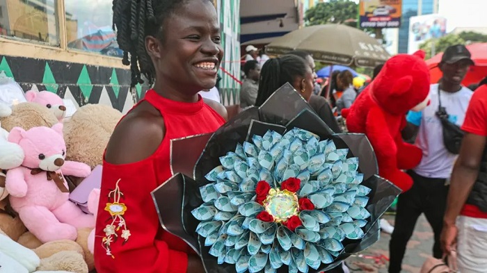 Banknote bouquets can be ordered from florists - and have become a popular Valentine's Day gift