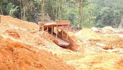 The destruction illegal miners caused to Compact 43 of the Offin Shelterbelt Forest Reserve located at Mmmofrafadwen in the Ashanti Region.