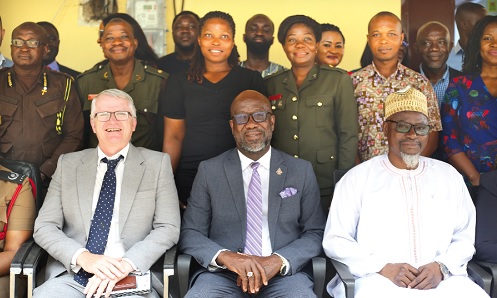 Rev. Dr Hilliard Dela Dogbe (middle), board member, National Peace Council (NPC) with Sheikh Salman Mohammed Alhassan (right), board member, NPC, partners and participants after the launch of the development and resilience index against violent extremism. Picture: BENEDICT OBUOBI