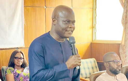 Ahmed Ibrahim, Minister of Local Government, Chieftaincy and Religious Affairs, addressing the Bono Regional House of Chiefs