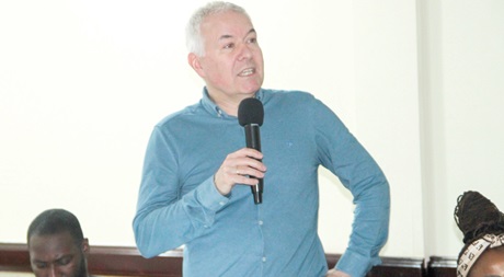 Dr Luc Boerboom (left), Associate Professor, Spatial Planning Support Systems and Institutionalisation, Department of Urban and Regional Planning and Geo-information Management Faculty of Geo-Information Science and Earth Observation,  University of Twente, delivering the presentation.  Picture: ERNEST KODZI 