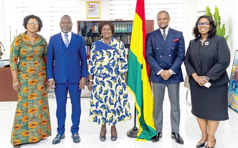 Prof. Naana Jane Opoku-Agyemang (middle ), Vice - President, Dr Dominic Akuritinga Ayine (2nd from the left), Attorney-General and Minister of Justice;  Dr Justice Srem-Sai (2nd from right), Deputy Minister, Ministry of Justice and Attorney-General, and other leaders during her working visit to the ministry in Accra