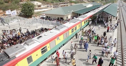 Diesel Multiple Units stationed at Kojokrom since 2023, pending reactivation. (INSET) Repairs successfully completed following deliberate damage caused by saboteurs who cut the newly installed cables