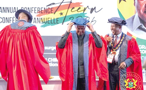 President John Mahama (2nd from right) being inducted as an Honorary Fellow and Grand Patron of the West African College of Surgeons (WACS) 