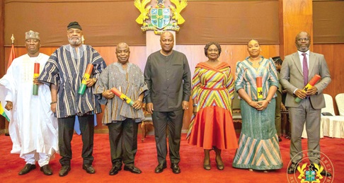 President John Dramani Mahama (middle),  Vice-President Prof. Naana Jane Opoku-Agyemang (3rd from right), with the envoys at the Jubilee House