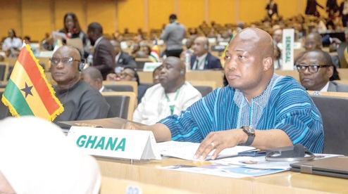 Samuel Okudzeto Ablakwa (seated right), Foreign Affairs Minister, at the 48th Ordinary Session of the Executive Council of Ministers of Foreign Affairs at AU Headquarters in Addis Ababa, Ethiopia
