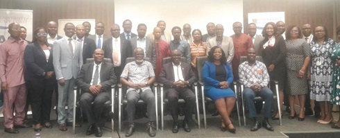 Prof. Denis Aheto (seated middle), acting Vice-Chancellor, UCC, with other departmental and faculty heads at the press conference 