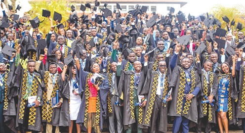 A section of the graduates in a mood of excitement after the ceremony