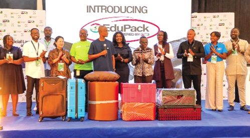Jude Fosu Gyamfi (7th from right), CEO, Prospectus Ghana Limited; Meredith Zagbuor (4th from left), Relations Manager, ADB; Gifty Appiah (2nd from right), PRO, Latex Foam, with other officials after the launch. Picture: ELVIS NII NOI DOWUONA