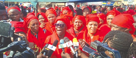 Leticia Ayaba, Market Queen, speaking to journalists