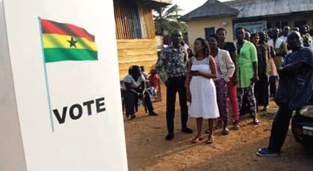 Some voters in a queue to vote in an election