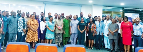 Prof. John Kwaku Mensah Mawutor (arrowed), Vice Chanceller of UPSA with some dignitaries and participants after the launch of the courses
