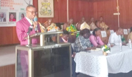 Martin Sumani Daanko, KEEA Municipal Director of Health Services, addressing  the meeting