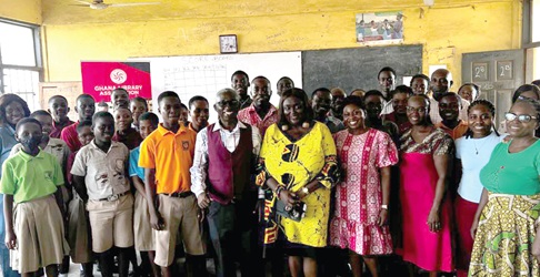Representatives of the Ghana Library Association with some of the staff and students of the schools at the event. Picture: SAMUEL OHENE EWUR