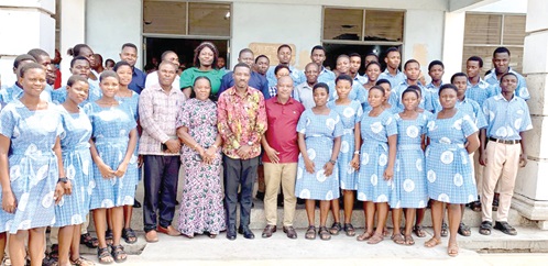 Ignatius Godfred Dordoe (arrowed), DCE for Shai-Osudoku, with the officials and some students of Shai-Osudoku SHTS