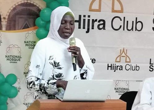 Dr Hajia Fatima Suleimana (inset) delivering the lecture at the National Mosque in Accra last Saturday