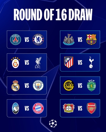 Chelsea v PSG, Man City v Real &amp; Newcastle v Barca in Champions League last 16
