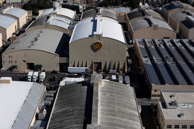 A drone view shows the Warner Bros. studio lot in Burbank, California, U.S., January 20, 2026. REUTERS/Daniel Cole