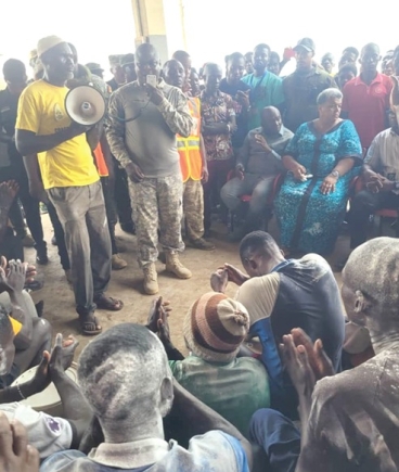 Gizella Tetteh-Agbotui (arrowed), MP for Awutu Senya West, with some security personnel, leaders in the community and the rescued fishermen Gizella Tetteh-Agbotui (arrowed), MP for Awutu Senya West, with some security personnel, leaders in the community and the rescued fishermen