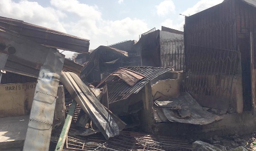 Debris from destroyed stores after the fire