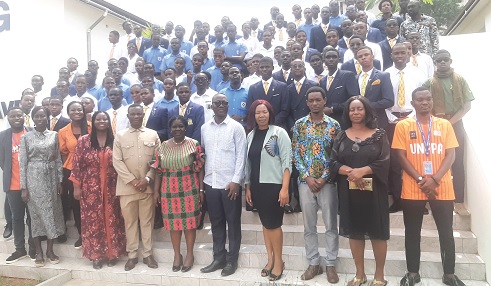 Baptista S. Gebu (4th from left), author, Future of Work Expert; Jack Andrews Dotsey (5th from left), Executive Director of the Annual New Year School Conference, and Prof Olivia A. T. Frimpong Kwapong (middle), Dean, School of Continuing and Distance Education, University of Ghana, with other dignitaries and students after the conference. Picture: ESTHER ADJORKOR ADJEI 