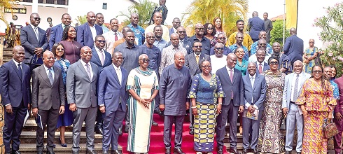 President John Dramani Mahama (arrowed) and other dignitaries after the opening of the 77th Annual New Year School and Conference