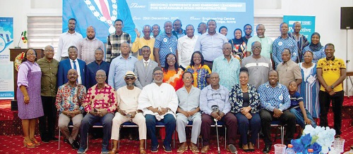 Ludwig Annang Hesse (seated 4th from left), President, Ghana Institution of Engineering, with members of the engineering fratenity ater the luncheon