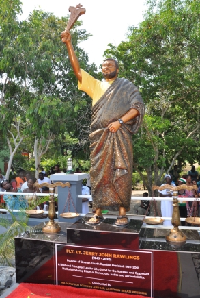 The statue of former President Ft Lt Jerry John Rawlings at Dzelukope