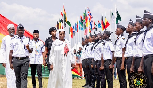 Professor Naana Jane Opoku-Agyemang (arrowed), Vice- President, inspecting a parade during the opening of the 2026 Jalsa Salana in Gomoa, Central Region. 