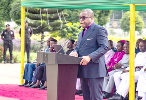Rev Stephen Wengam, General Superintendent of Assemblies of God, Ghana, speaking at the ceremony