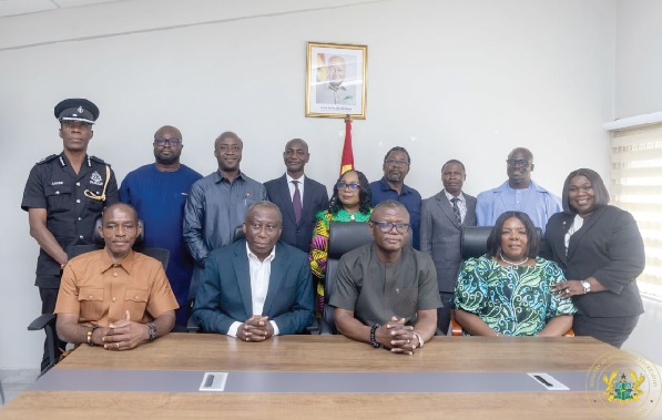 Kofi Adams (seated 2nd from right), Minister of Sports and Recreation; Prof. Francis Dodoo (seated 2nd from left) and members of the Anti-Doping Board after the inauguration