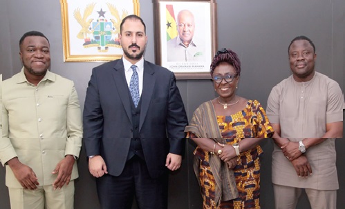 Abla Dzifa Gomashie (2nd from right), Minister of Tourism, Culture and Creative Arts, with a delegation from Emirates Airlines to introduce the new Country Manager, Salem Almana (2nd from left)