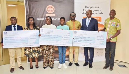 Representatives of beneficiary institutions with officials of Ghana Re 