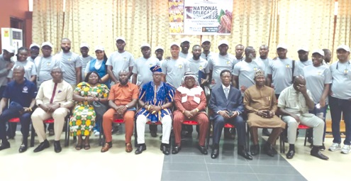 Morgan Ayawine (seated 3rd from right), ICU General Secretary, with other officers of the union and the newly elected executive of the National Consultative Council of the Quality Control Company Employees Union