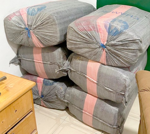 The sack of dried leaves suspected to be marijuana impounded by GIS personnel along the Ghana-Togo border in July last year