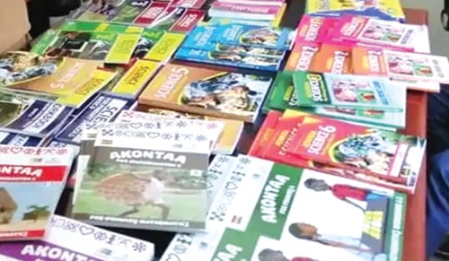 Some textbooks for schoolchildren on display
