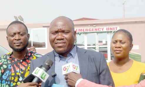 Dr Shirazu Issahaku (2nd from right), Registrar of the Allied Health Professions Council, briefing the press. With him are Doris Lamptey (right), Compliance and Enforcement Officer in Accra Zonal, and Majeed Andul Talura (left), Assistant to the Head of Compliance and Enforcement. Photo: ESTHER ADJORKOR ADJEI