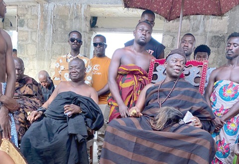 Oseadeeyo Dr Frimpong Manso IV, Omanhene of Akyem Kotoku Traditional Area, delivering his address at the emergency meeting at his palace last Sunday