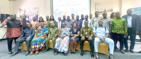 Odeefuo Buadu (seated 2nd from left), President of the Central Regional House of Chiefs, Abdul Razak Baba (seated right), deputy CEO, GIPC, with Kwame Asare Obeng (seated 2nd from right), MP, Gomoa Central, Charlotte Osei (seated 3rd from right), former EC Chairperson, with other dignitaries after the forum