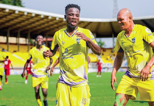 • Derrick Fordjour (left) celebrating his goal with teammate Fatau Sulemana