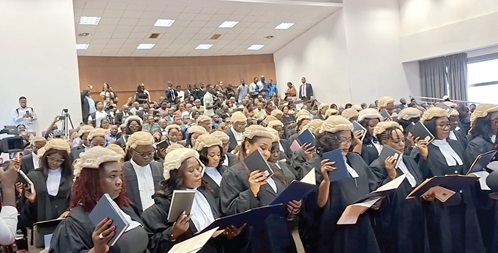 The 52 judges taking the oath during the swearing-in ceremony
