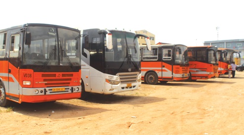 Some of the Metro Mass buses on the premises. Photo by ESTHER ADJORKOR ADJEI