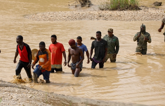 Some illegal miners arrested by the Forest Guards And Rapid Response Team in Oda River Forest Reserve. Picture: ELVIS NII NOI DOWUONA